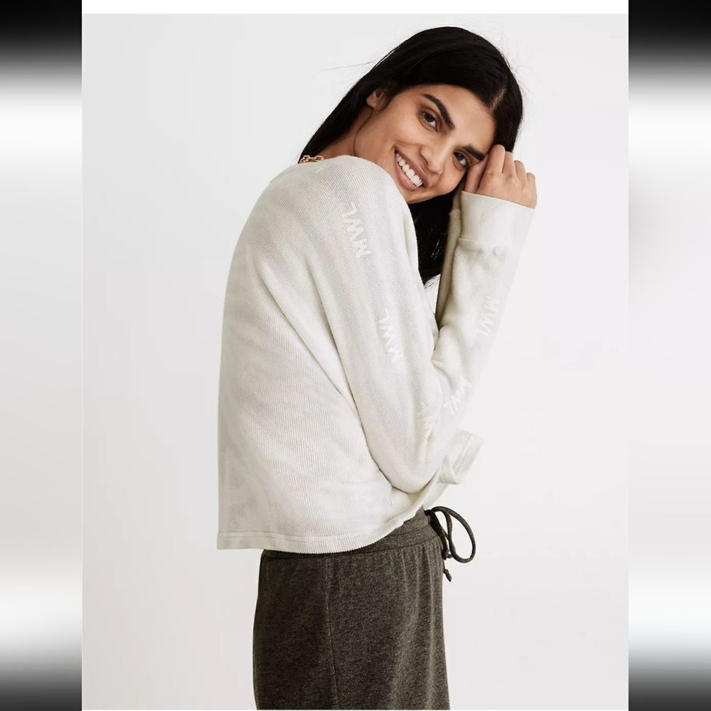 Gray and white Madewell make weekends longer tie dye thermal crop top!